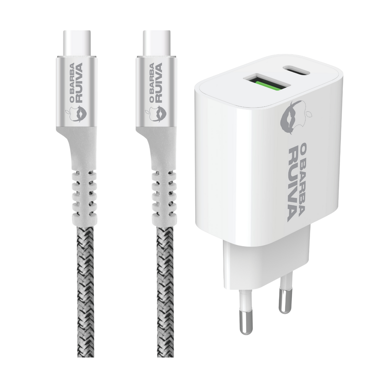 Carregador Bolt USB A e Tipo C + Cabo Forge Tipo C / Tipo C - O Barba Ruiva