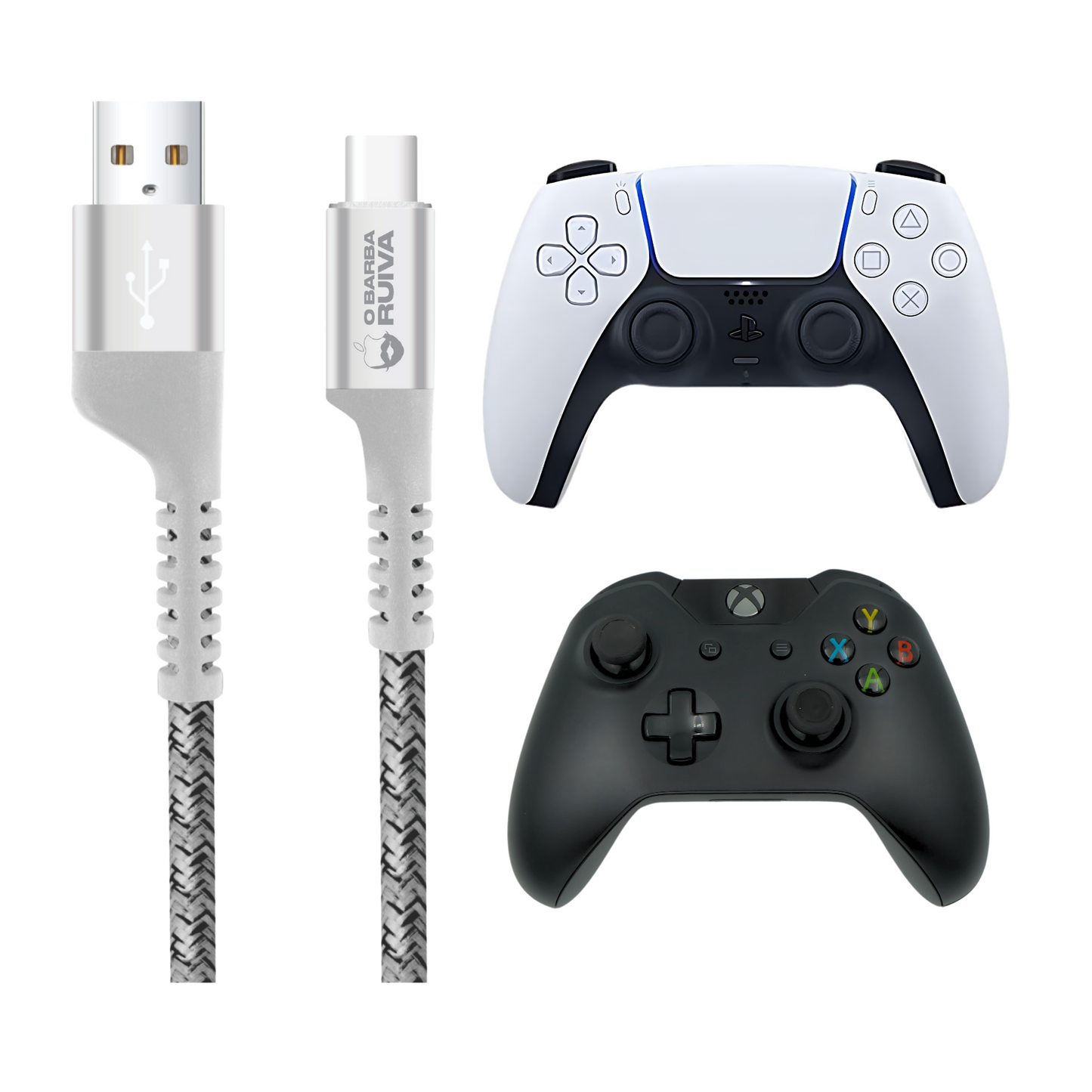 Cabo Forge USB A / Tipo C para Controle PS5 e Xbox - O Barba Ruiva