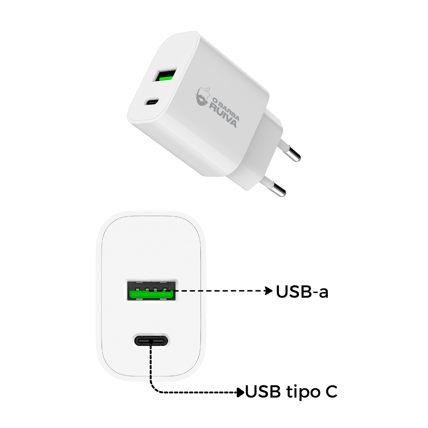 Carregador Bolt USB A e Tipo C + Cabo Forge Tipo C / Tipo C - O Barba Ruiva